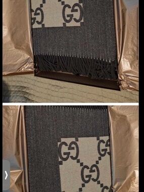 Gucci Gray & Light Gray GG Wool Fringe Blanket